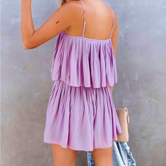 Exlura lavender pleated shorts romper w/ adj. spaghetti straps NEW small 🎉SALE - Picture 3 of 14